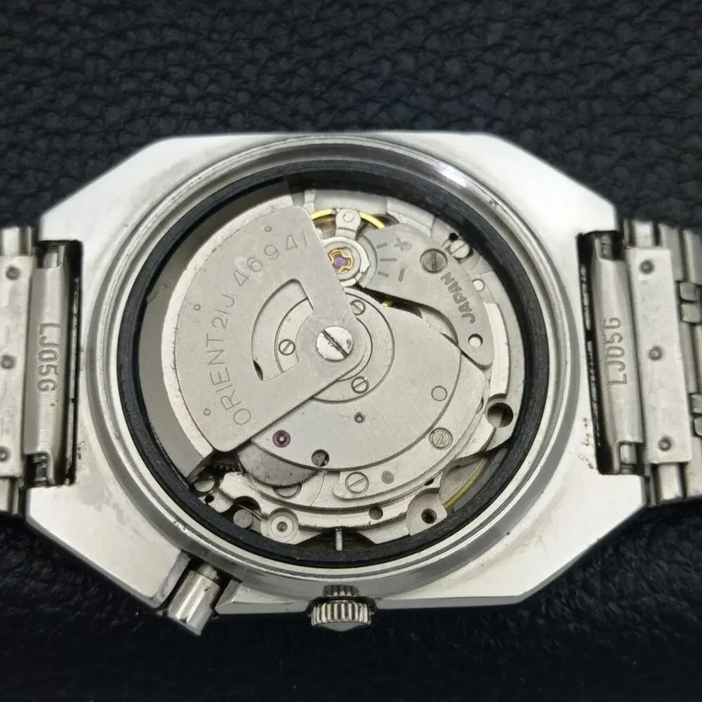 Vintage 1979 Square Orient Automatic Mens Silver Watch W/daydate & Gold accents